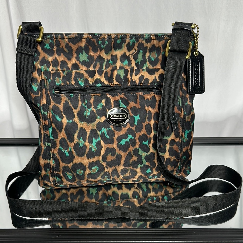 Coach Brown and Black Crossbody Bag with Leopard Print